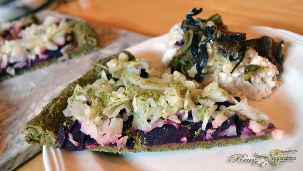 Slice of the raw Reubenpie, garnished with a sprinkle of dried moringa leaves to add some green St. Patty's Day cheer! =)