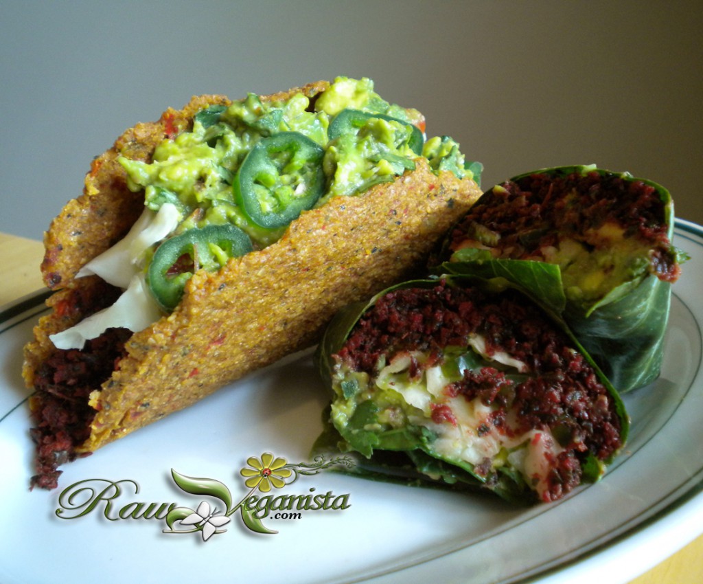 Low-fat raw vegan hard-shell tacos