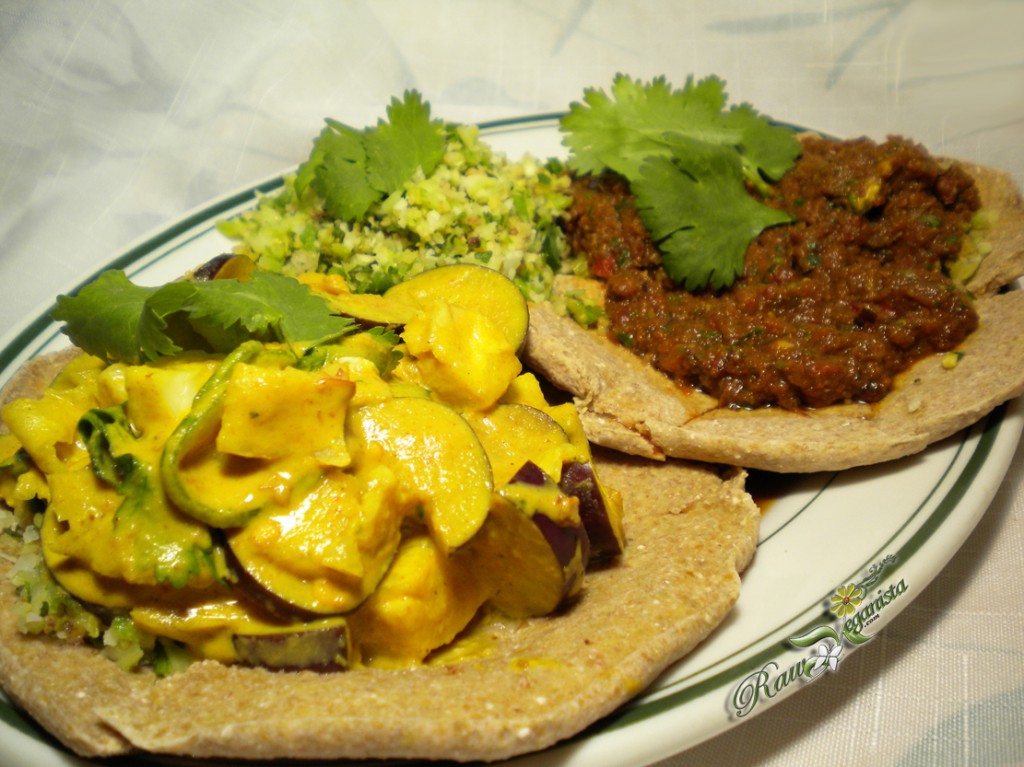 Raw Vegan Korma & Spicy Aubergine Curry