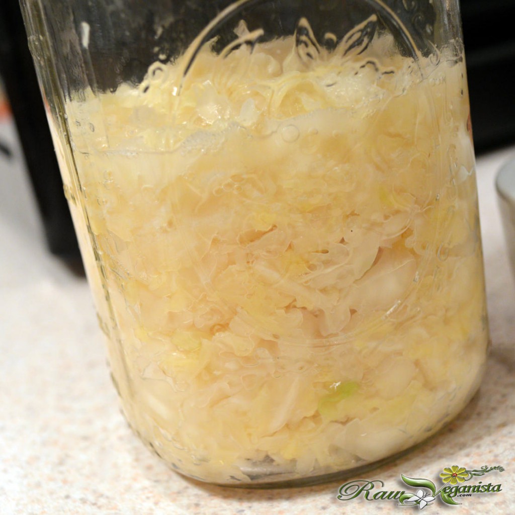 Raw, veganic, live fermented sauerkraut